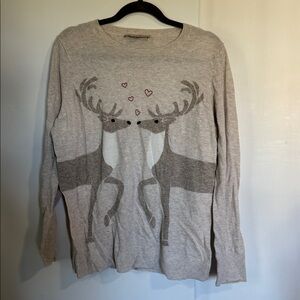 LOFT Cream Knit Sweater with Reindeer